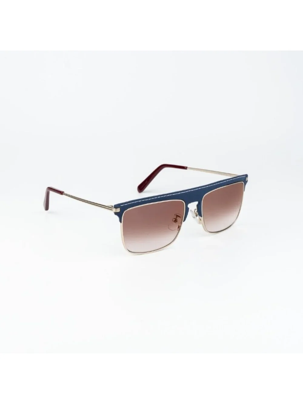 Loewe Men Sunglasses Gold Blue Leather Brown Gradient Square LW40006U 33G NEW
